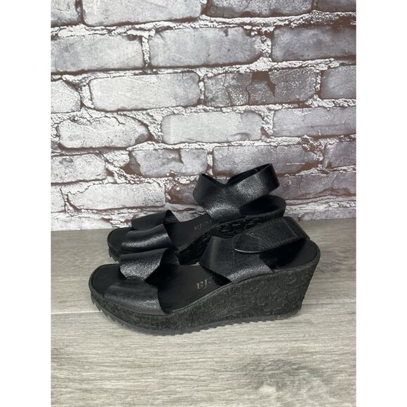 Pedro Garcia Black Leather Platform Suede Wedge Ankle Strap Sandals Women 37.5EU - Picture 14 of 16